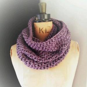 Purple Bulky Crochet Cowl Scarf