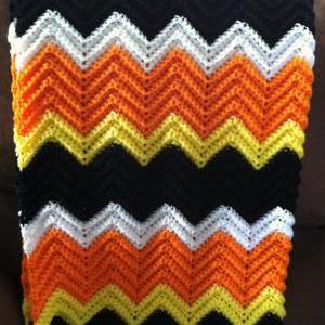 Handmade Halloween Chevron Crochet Afghan