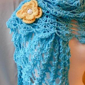 Blue Lace Crochet Shawl With..