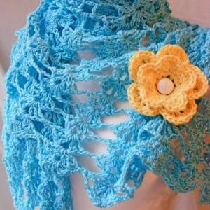 Blue Lace Crochet Shawl With..