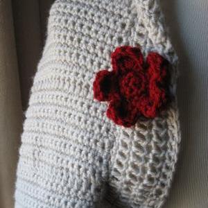 Crochet Womens Sweater With Red Rose