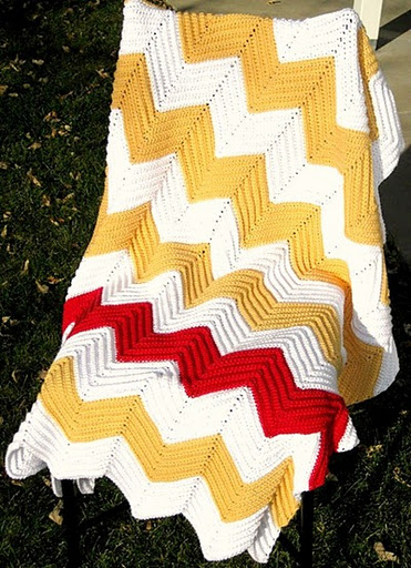 Chevron Crochet Afghan (yellow, White, Red)