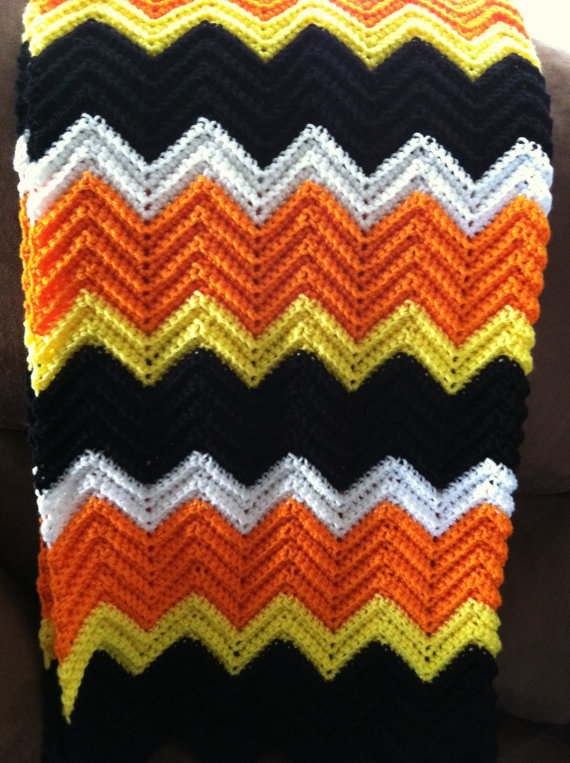 Handmade Halloween Chevron Crochet Afghan