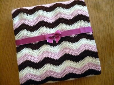 Handmade Baby Crochet Ripple Afghan (brown, Pink, White)