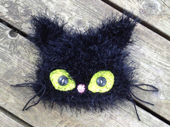 Black Cat Fuzzy Crochet Halloween Hat-kids-handmade