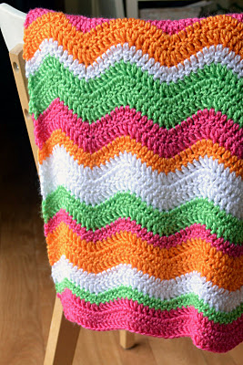 Crochet Baby Ripple Afghan-blanket (orange, Pink, Green, White)