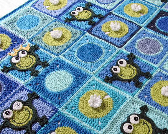Crochet Frog And Lilly Pad Afghan-blanket
